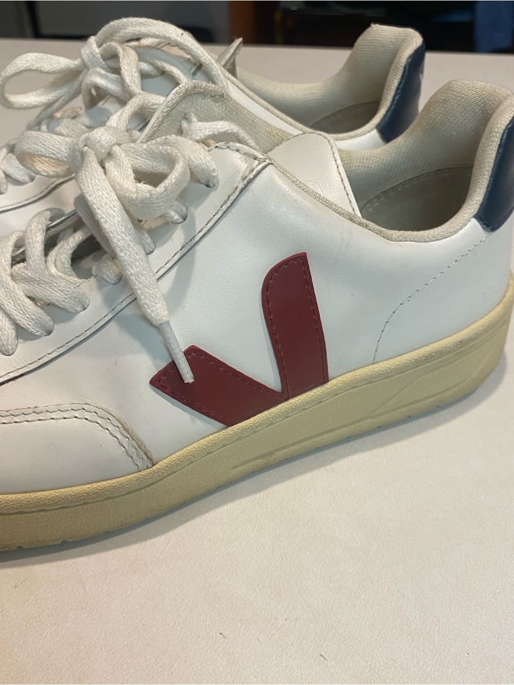 VEJA V-12 LEATHER SNEAKER EXTRA WHITE MARSALA NAUTICO V LOGO LACE UP SZ 7 EU 38 - Picture 9 of 16
